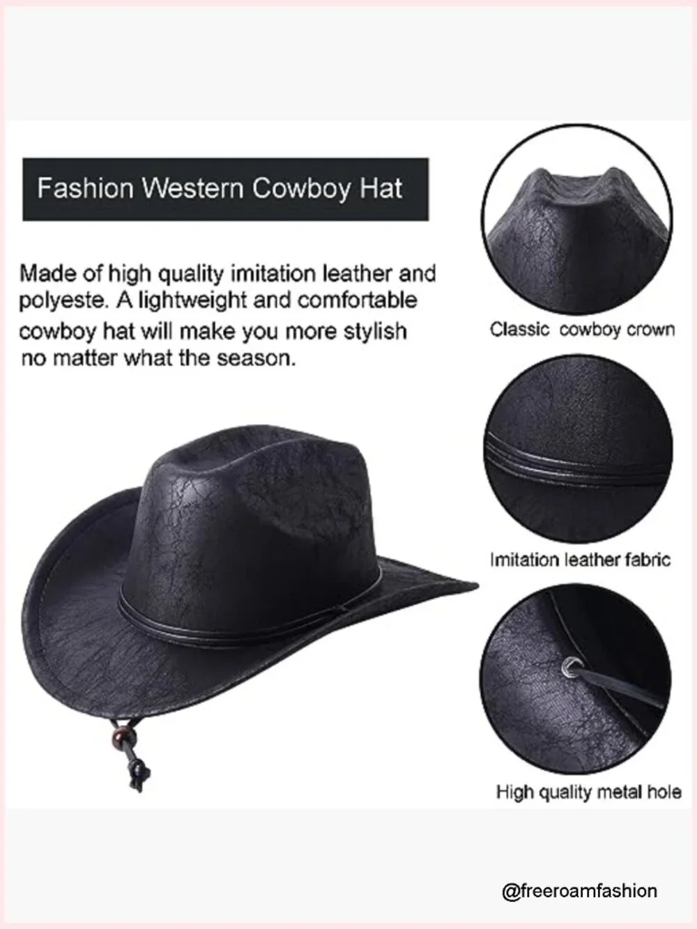 Wide Brim Felt Cowboy Hat with Chin Strap, Adjustable, Unisex Western Hat